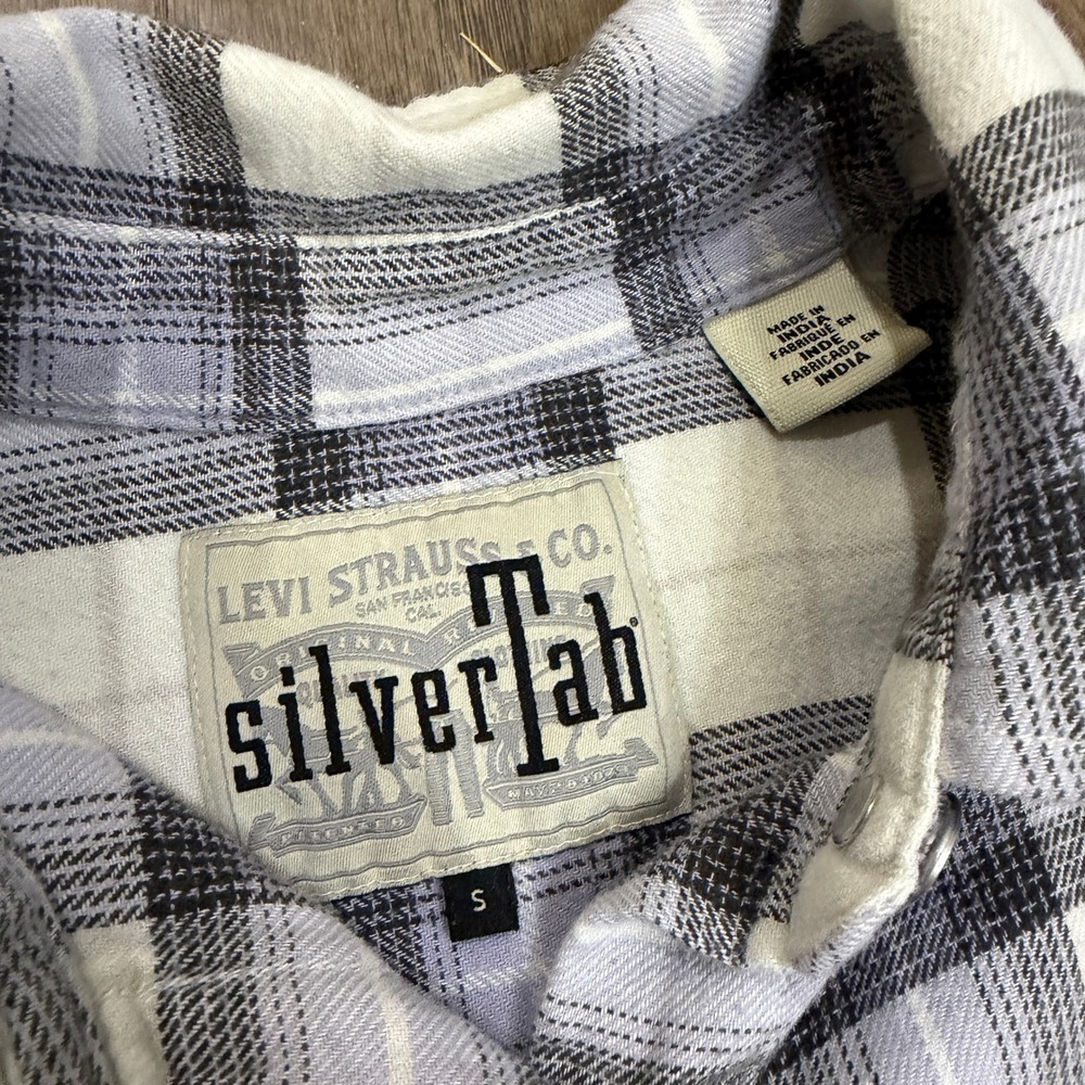 Levi Strauss Silver Tab‎ Plaid Flannel Shirt Womens Size S Cream Oversized - Picture 4 of 8